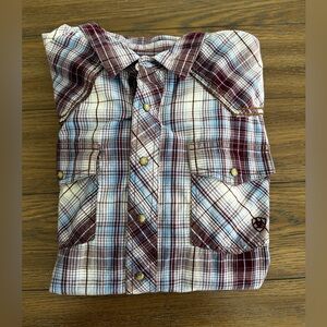 Ariat Men's Long Sleeve Plaid Shirt - Maroon Red and Blue‎ size 2XL